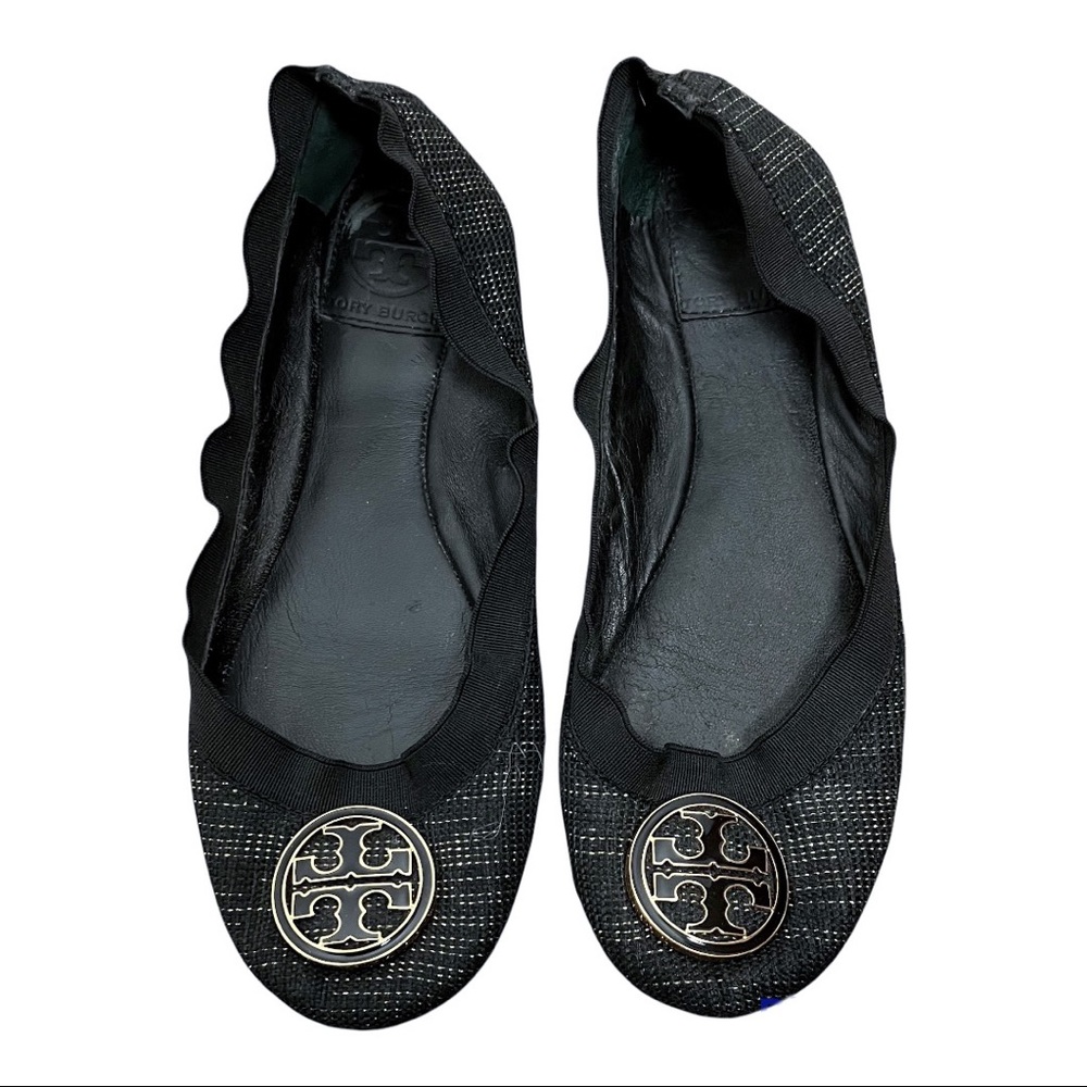 TORY BURCH Caroline Black Flats With Metallic Thread Detail